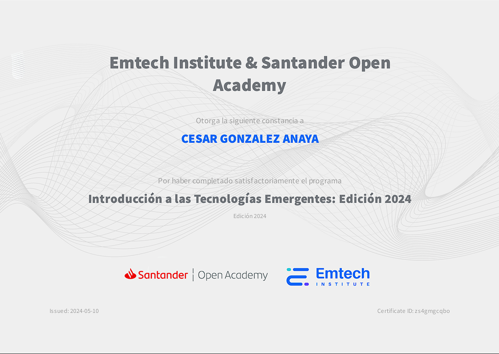Certificado de Introducción a las Tecnologías Emergentes